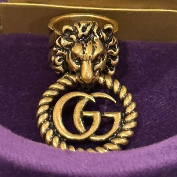 RARE Authentic Gucci Antique Lion Head GG Ring ✨ - Picture 4 of 8